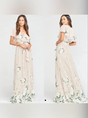 Show Me Your Mumu Audrey Maxi Dress Floral Wrap Ruffle Beige XXS